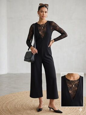 OAK + FORT Black V-Neck Wide-Leg Jumpsuit